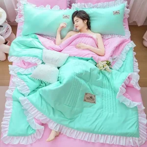 Korean Version Lace Summer Cool Quilt, Washable Cotton, Machine Washable Summer Quilt Sheets, Two Person Air-conditioned Quilt